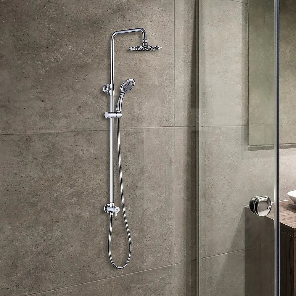 WELS 8" Rain Shower Head Set Rounded Dual Heads Faucet High Pressure Hand Held - Image 2