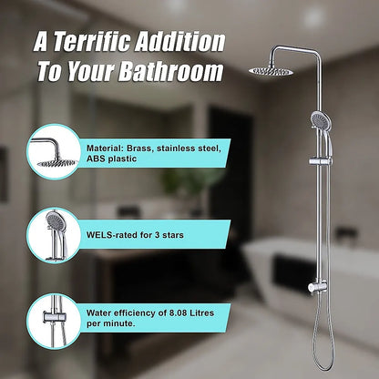 WELS 8" Rain Shower Head Set Rounded Dual Heads Faucet High Pressure Hand Held - Image 4