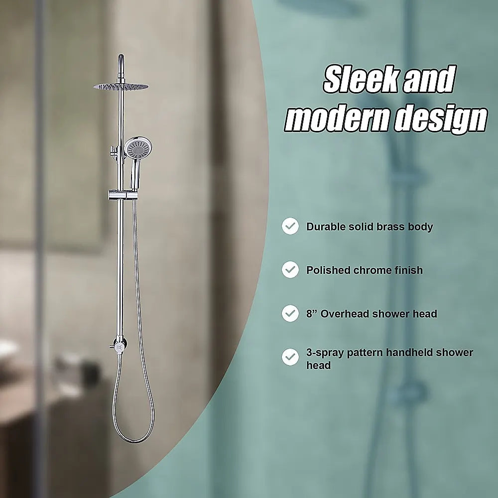 WELS 8" Rain Shower Head Set Rounded Dual Heads Faucet High Pressure Hand Held - Image 8