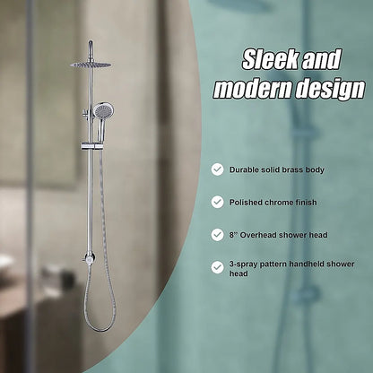 WELS 8" Rain Shower Head Set Rounded Dual Heads Faucet High Pressure Hand Held - Image 8