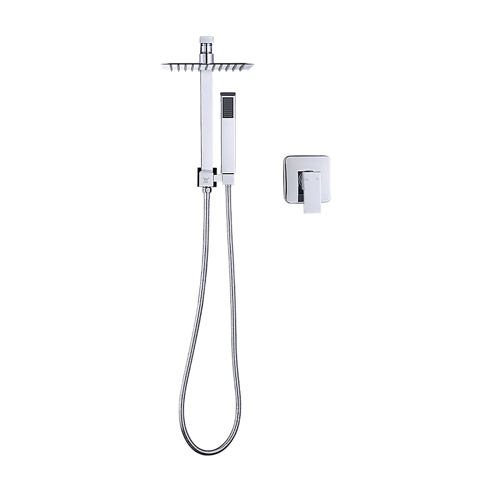 WELS 8" Rain Shower Head Set Square Dual Heads Faucet High Pressure With Mixer - Image 9
