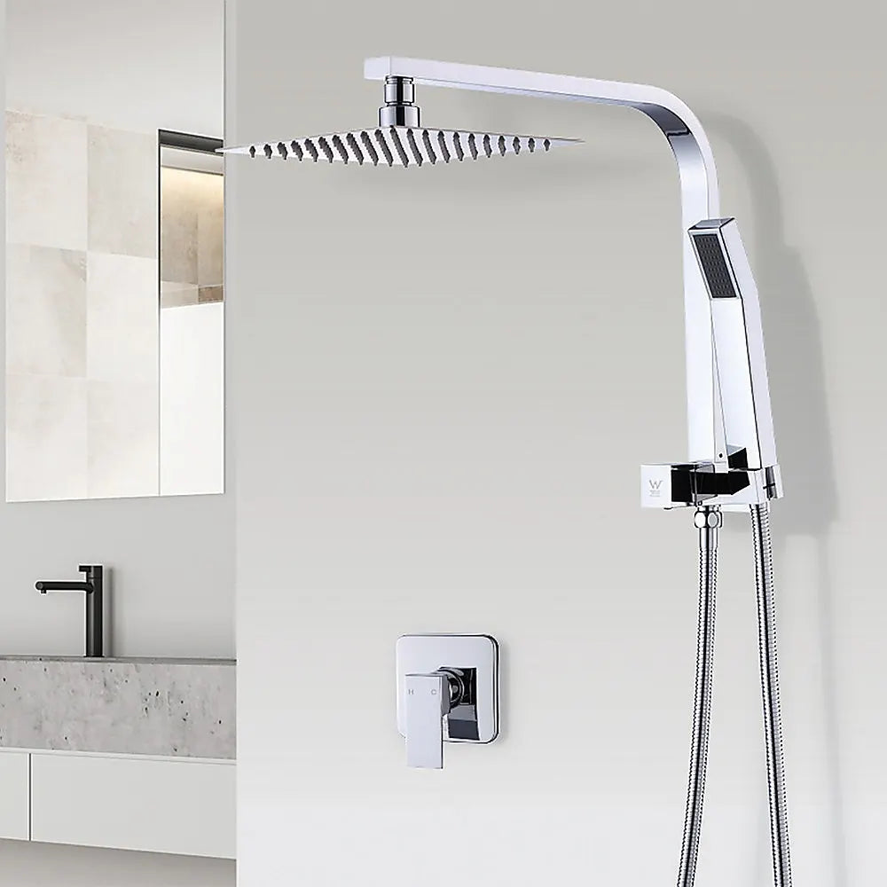WELS 8" Rain Shower Head Set Square Dual Heads Faucet High Pressure With Mixer - Image 2