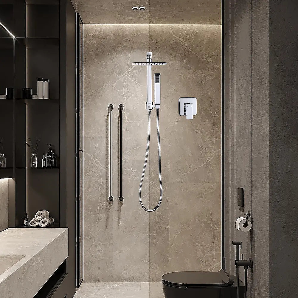 WELS 8" Rain Shower Head Set Square Dual Heads Faucet High Pressure With Mixer - Image 8