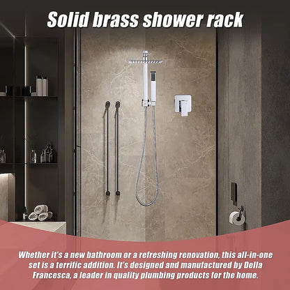 WELS 8" Rain Shower Head Set Square Dual Heads Faucet High Pressure With Mixer - Image 5