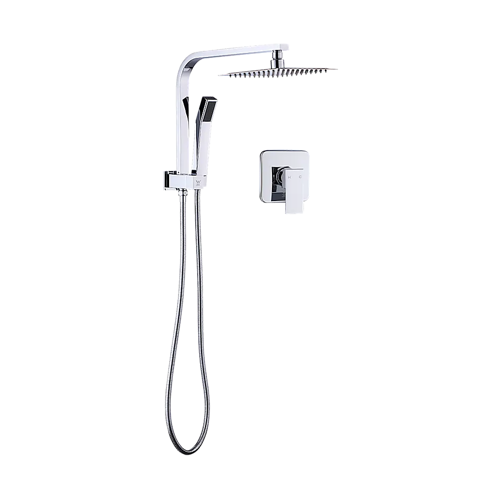 WELS 8" Rain Shower Head Set Square Dual Heads Faucet High Pressure With Mixer - Image 4