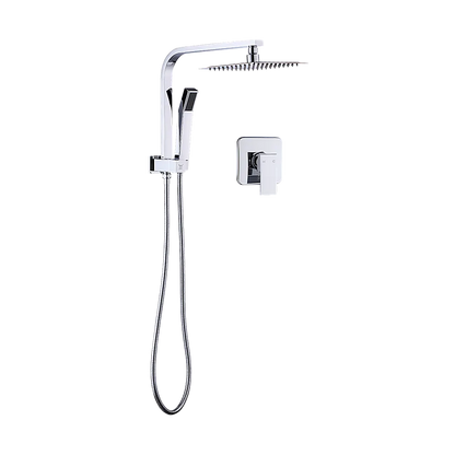 WELS 8" Rain Shower Head Set Square Dual Heads Faucet High Pressure With Mixer - Image 4