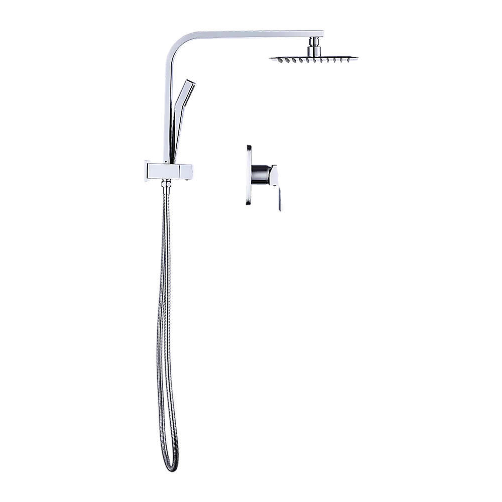 WELS 8" Rain Shower Head Set Square Dual Heads Faucet High Pressure With Mixer - Image 7