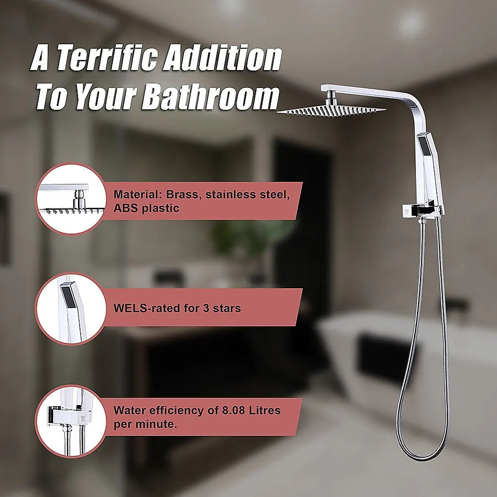 WELS 8" Rain Shower Head Set Square Dual Heads Faucet High Pressure Hand Held - Image 6