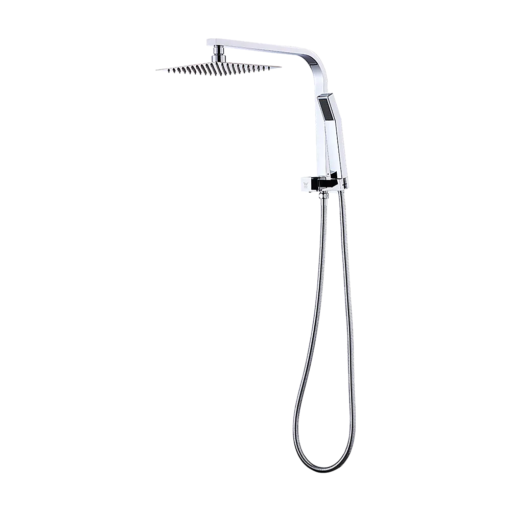 WELS 8" Rain Shower Head Set Square Dual Heads Faucet High Pressure Hand Held