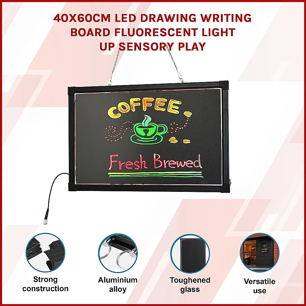 40x60cm LED Drawing Writing Board Fluorescent Light Up Sensory Play - Image 3