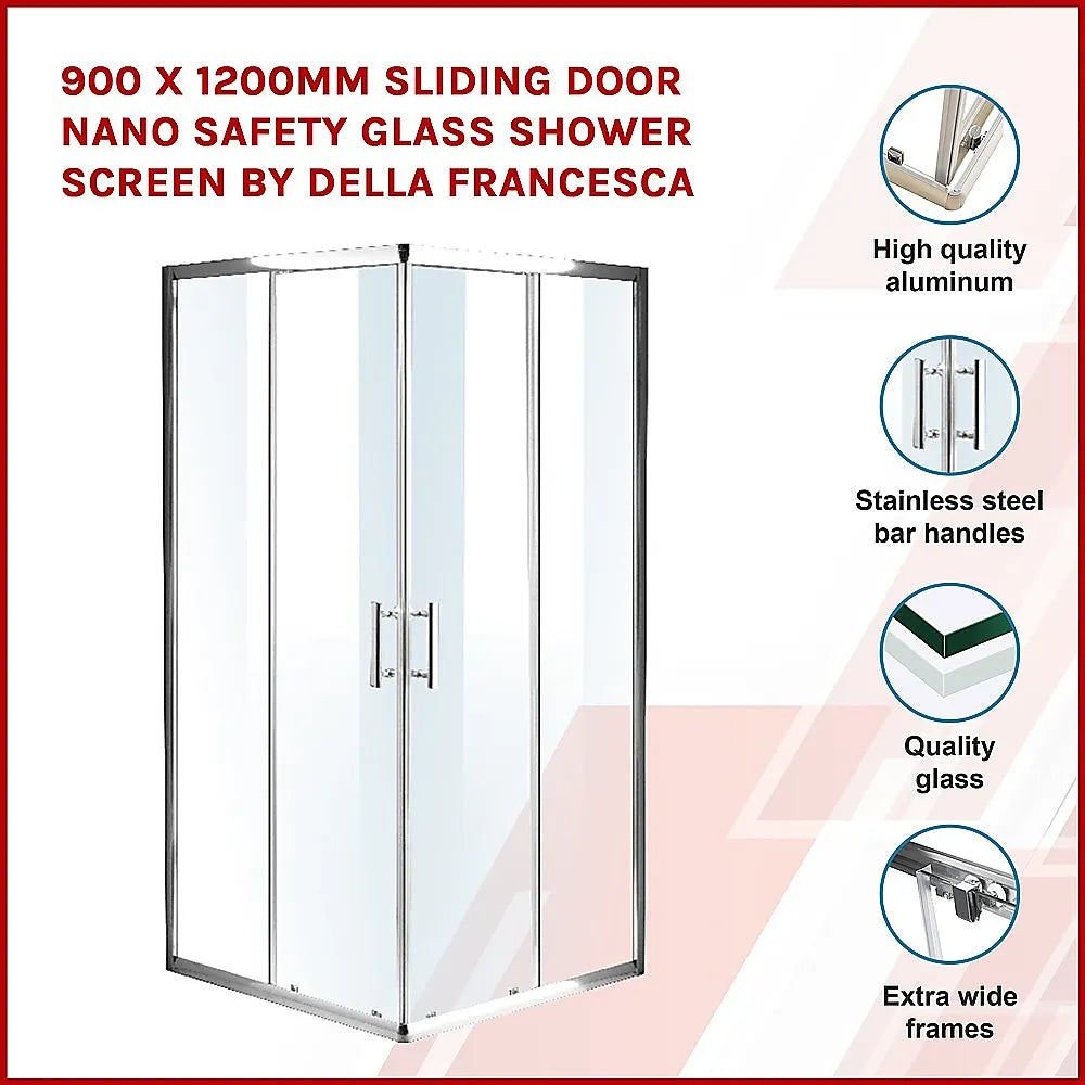 900 x 1200mm Sliding Door Nano Safety Glass Shower Screen By Della Francesca - Image 3