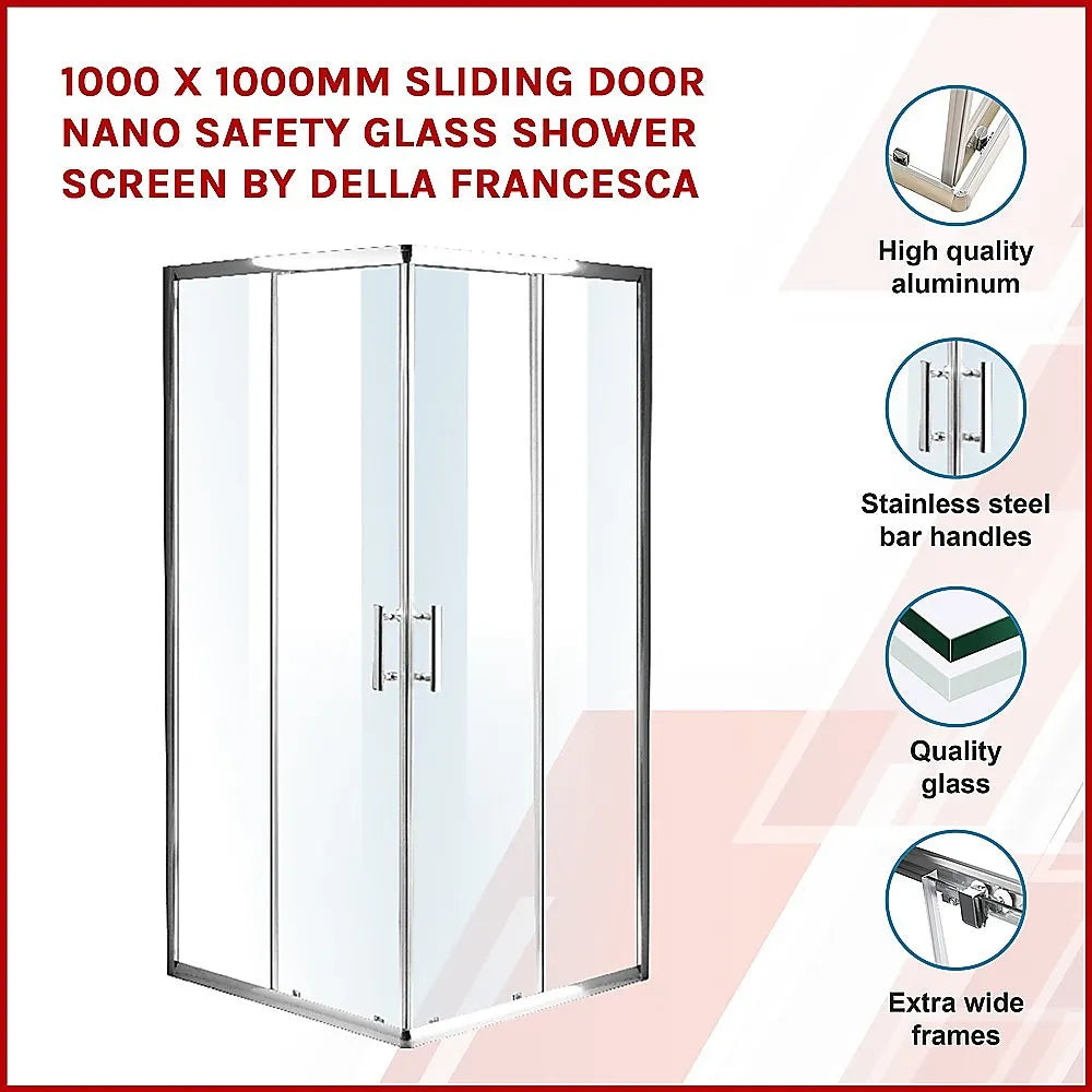 1000 x 1000mm Sliding Door Nano Safety Glass Shower Screen By Della Francesca - Image 2