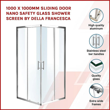 1000 x 1000mm Sliding Door Nano Safety Glass Shower Screen By Della Francesca - Image 2