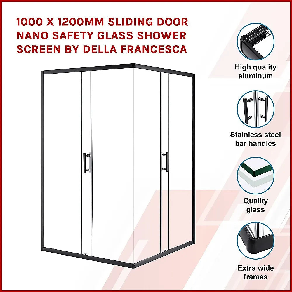 1000 x 1200mm Sliding Door Nano Safety Glass Shower Screen By Della Francesca - Image 3