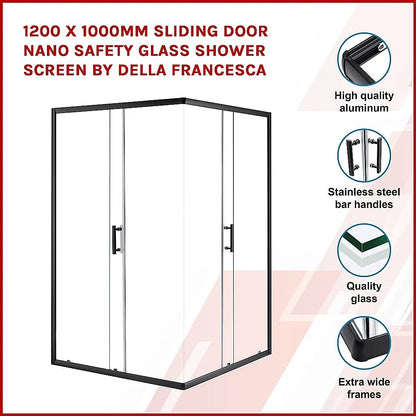1200 x 1000mm Sliding Door Nano Safety Glass Shower Screen By Della Francesca - Image 2