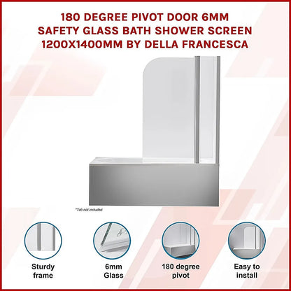 180 Degree Pivot Door 6mm Safety Glass Bath Shower Screen 1200x1400mm By Della Francesca - Image 3