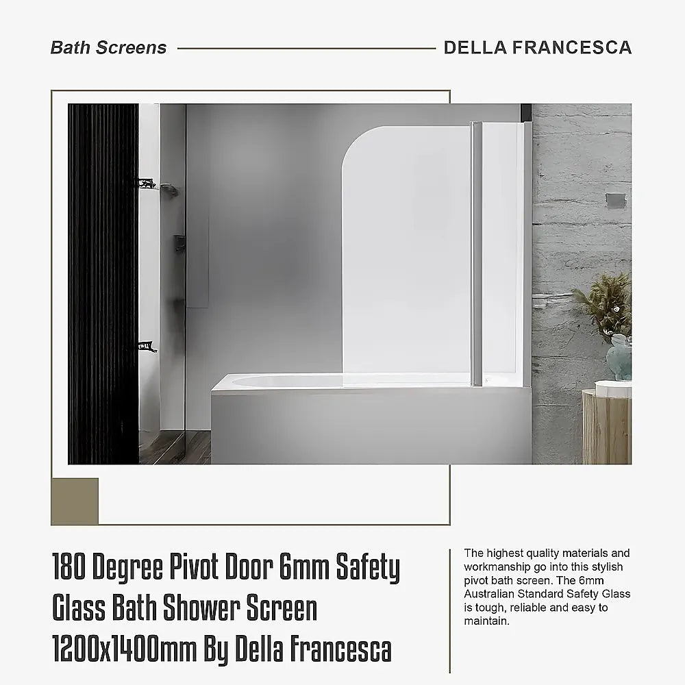 180 Degree Pivot Door 6mm Safety Glass Bath Shower Screen 1200x1400mm By Della Francesca - Image 9
