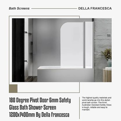 180 Degree Pivot Door 6mm Safety Glass Bath Shower Screen 1200x1400mm By Della Francesca - Image 9