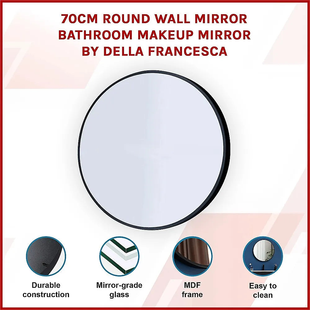70cm Round Wall Mirror Bathroom Makeup Mirror by Della Francesca - Image 3