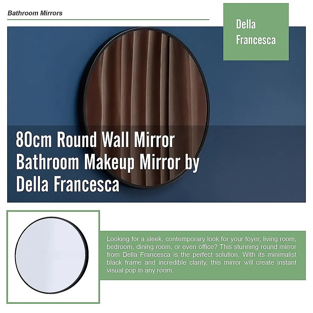 80cm Round Wall Mirror Bathroom Makeup Mirror by Della Francesca - Image 8