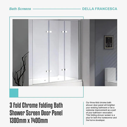 3 Fold Chrome Folding Bath Shower Screen Door Panel 1300mm x 1400mm - Image 7