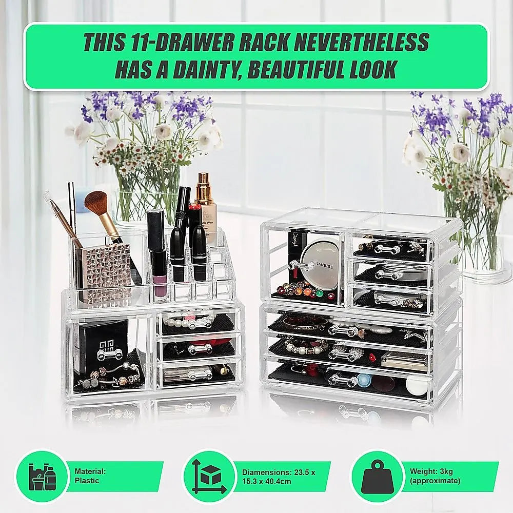 11 Drawers Clear Acrylic Tower Organiser Cosmetic jewellery Luxury Storage Cabinet - Image 7