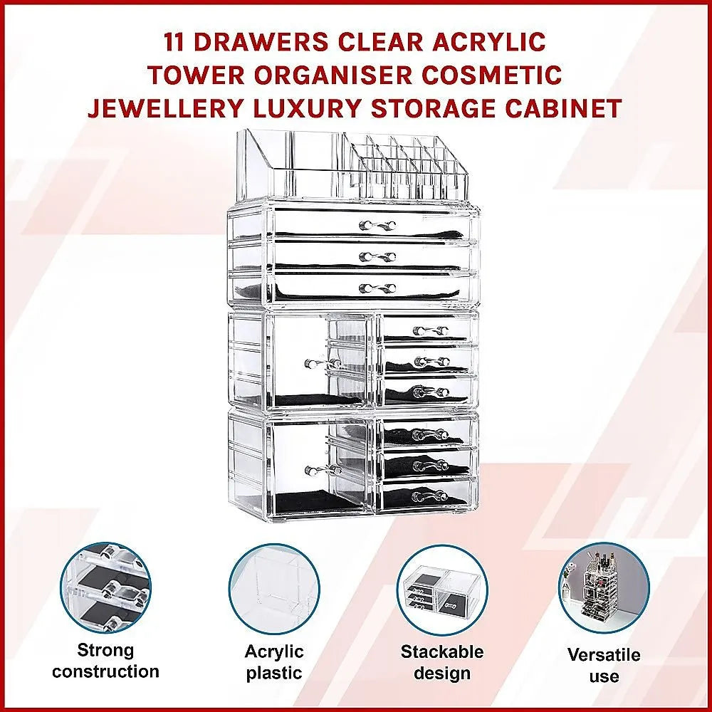 11 Drawers Clear Acrylic Tower Organiser Cosmetic jewellery Luxury Storage Cabinet - Image 8