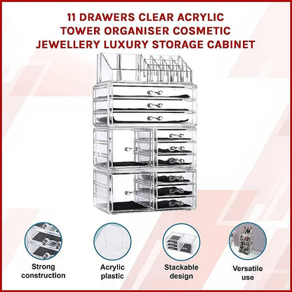 11 Drawers Clear Acrylic Tower Organiser Cosmetic jewellery Luxury Storage Cabinet - Image 8
