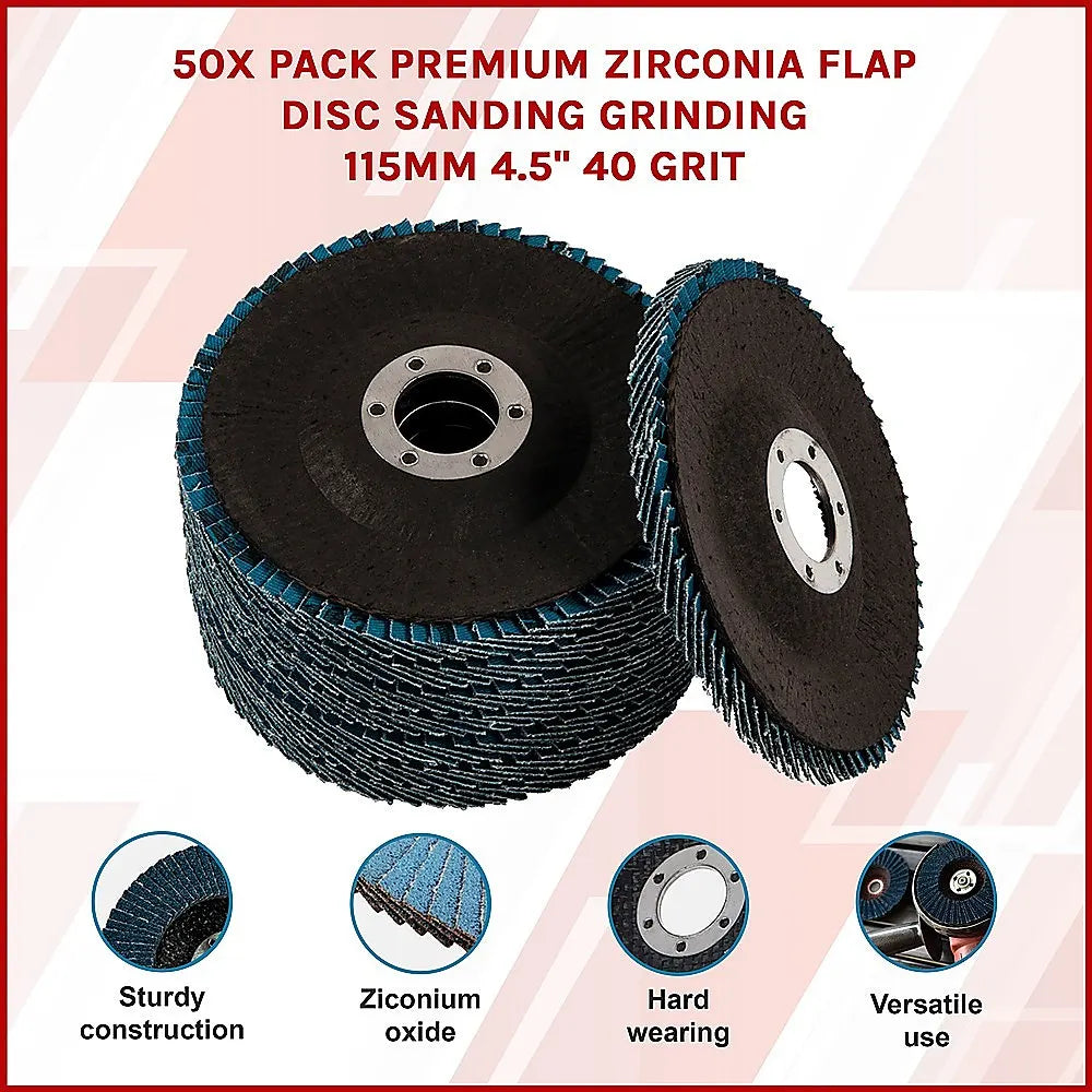 50x Pack Premium Zirconia Flap Disc Sanding Grinding 115mm 4.5" 40 Grit - Image 3