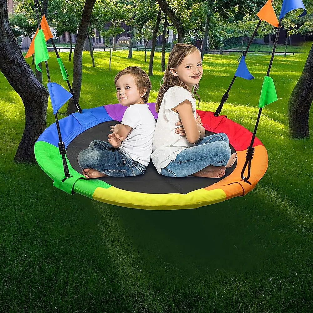 1m Tree Swing in Multi-Color Rainbow Kids Indoor/Outdoor Round Mat Saucer Swing - Image 2