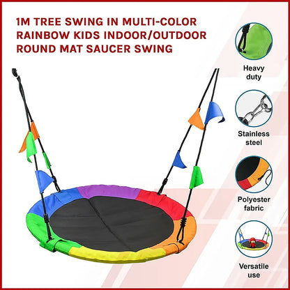 1m Tree Swing in Multi-Color Rainbow Kids Indoor/Outdoor Round Mat Saucer Swing - Image 3