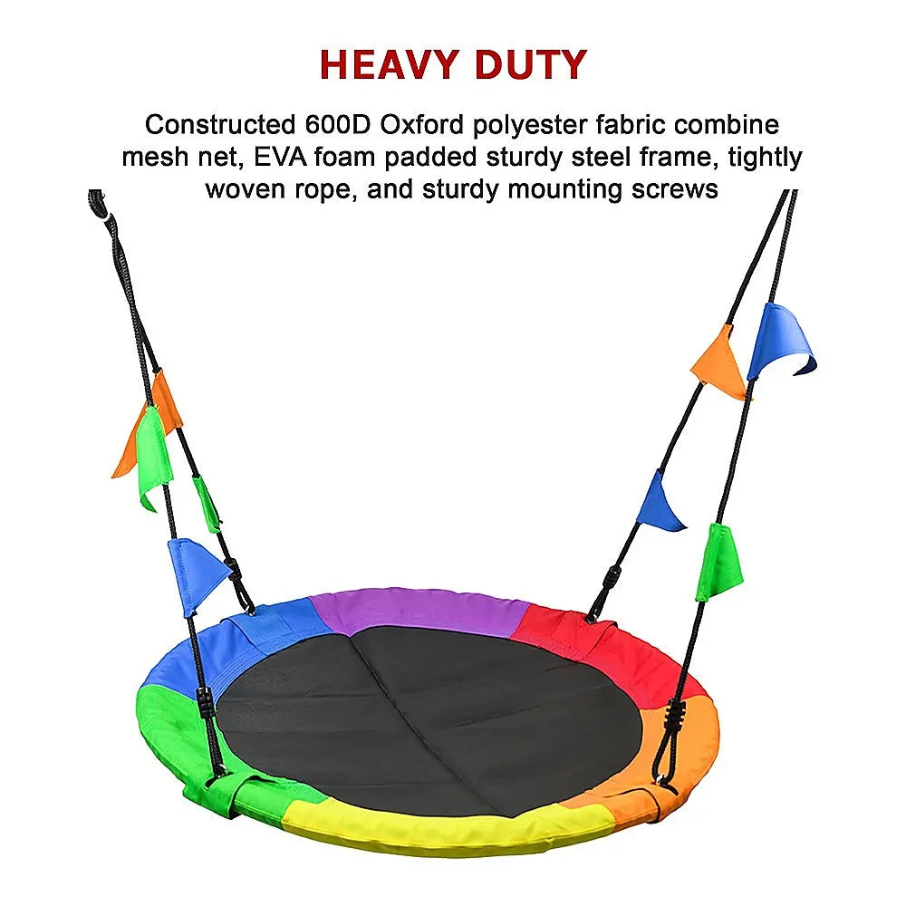 1m Tree Swing in Multi-Color Rainbow Kids Indoor/Outdoor Round Mat Saucer Swing - Image 7
