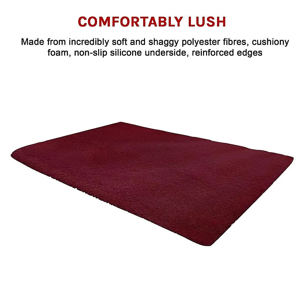 230x200cm Floor Rugs Large Shaggy Rug Area Carpet Bedroom Living Room Mat - Burgundy - Image 9