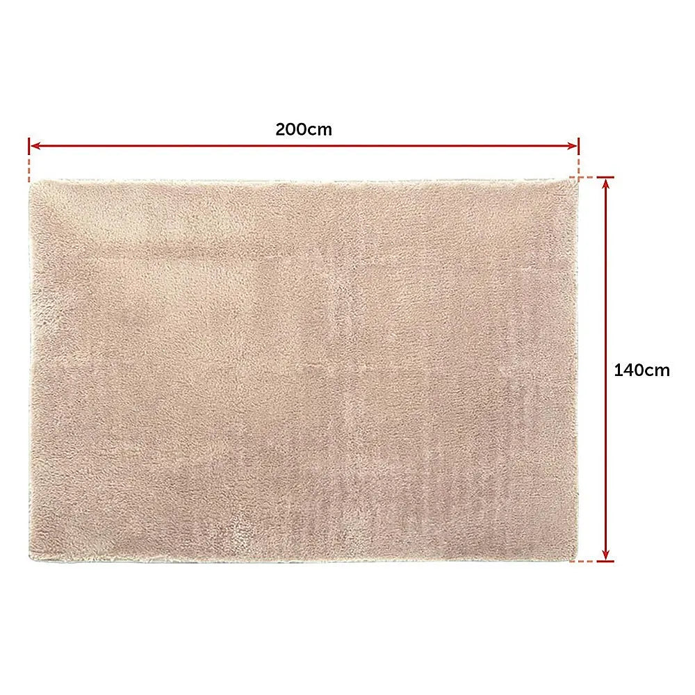 200x140cm Floor Rugs Large Shaggy Rug Area Carpet Bedroom Living Room Mat - Beige - Image 9