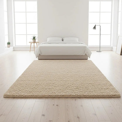 230x160cm Floor Rugs Large Shaggy Rug Area Carpet Bedroom Living Room Mat - Beige - Image 5