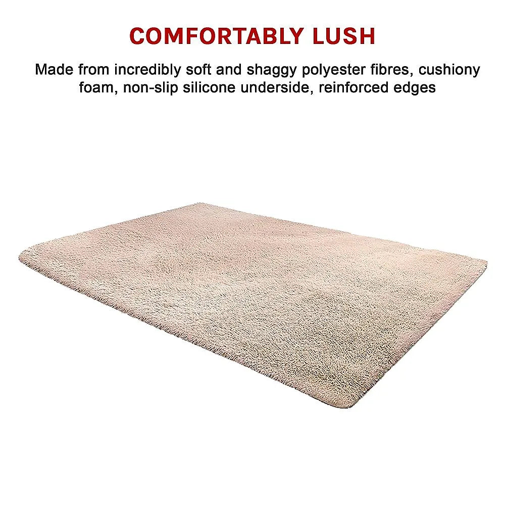 230x160cm Floor Rugs Large Shaggy Rug Area Carpet Bedroom Living Room Mat - Beige - Image 9