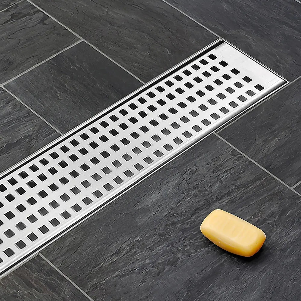 900mm Bathroom Shower Stainless Steel Grate Drain w/Centre outlet Floor Waste Square Pattern - Image 2