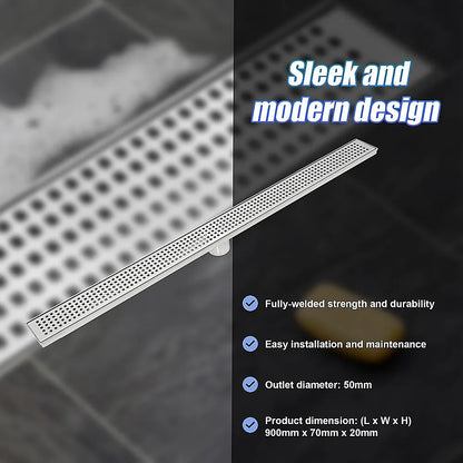 900mm Bathroom Shower Stainless Steel Grate Drain w/Centre outlet Floor Waste Square Pattern - Image 8