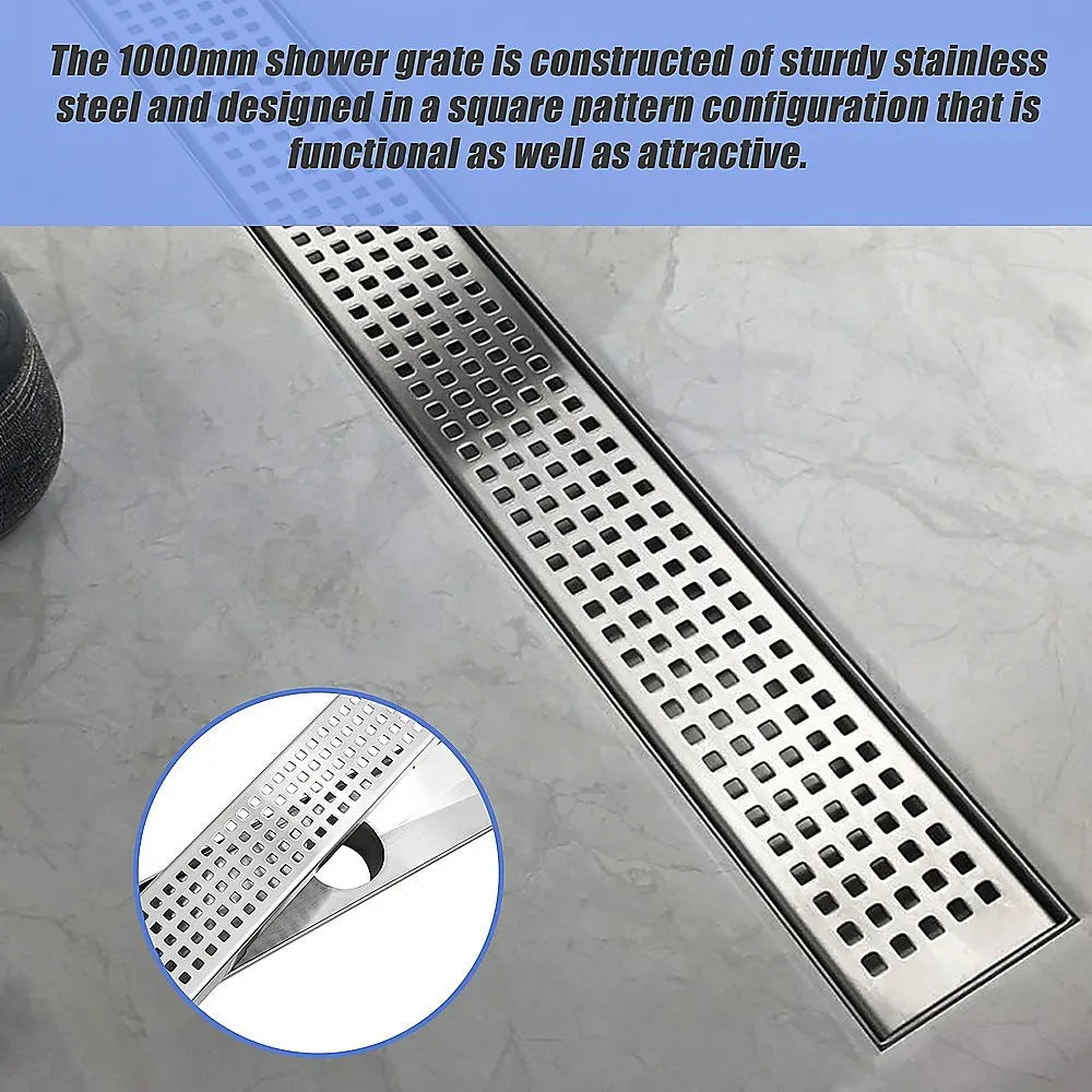 1000mm Bathroom Shower Stainless Steel Grate Drain w/Centre outlet Floor Waste Square Pattern - Image 5