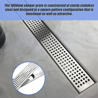 1000mm Bathroom Shower Stainless Steel Grate Drain w/Centre outlet Floor Waste Square Pattern - Image 5