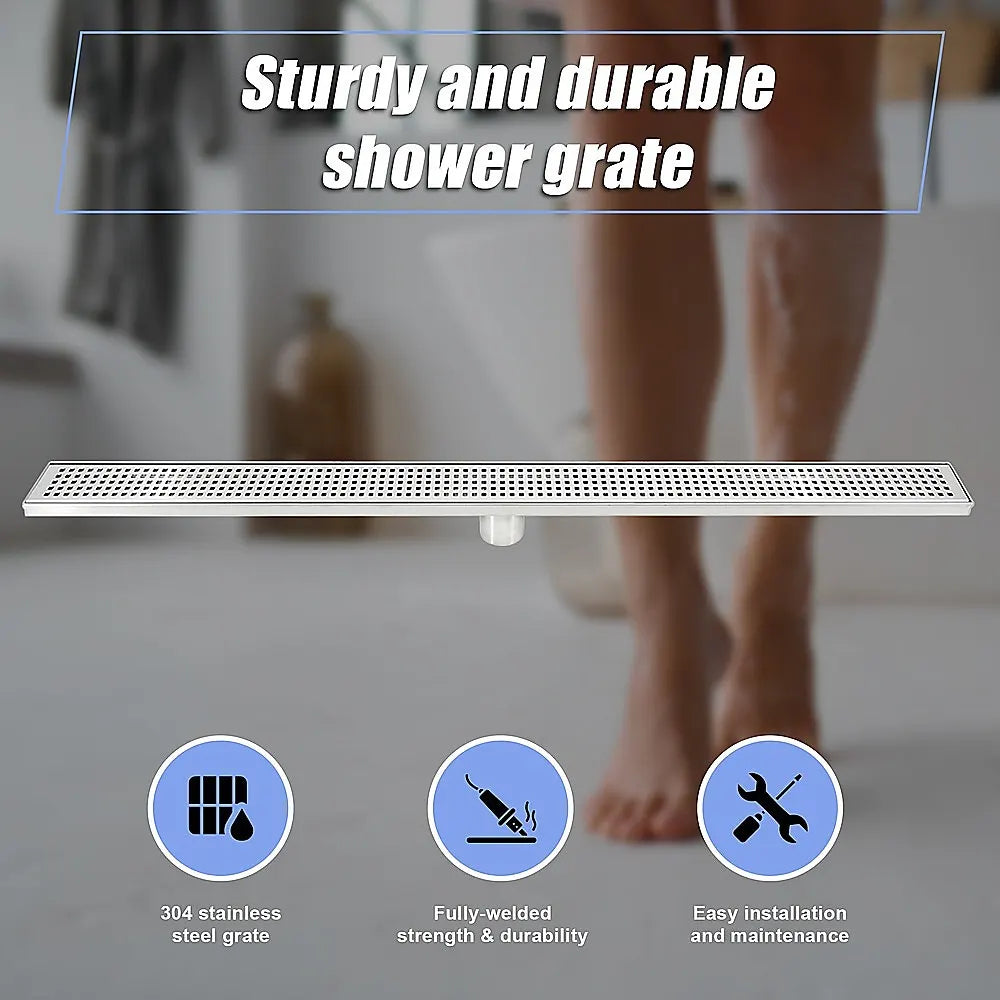 1000mm Bathroom Shower Stainless Steel Grate Drain w/Centre outlet Floor Waste Square Pattern - Image 6