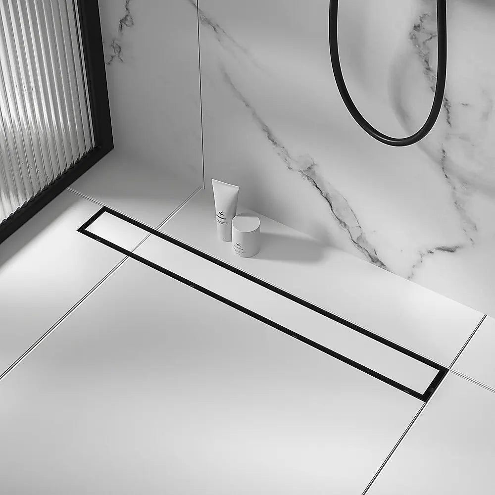 1000mm Tile Insert Bathroom Shower Black Grate Drain w/Centre outlet Floor Waste - Image 3