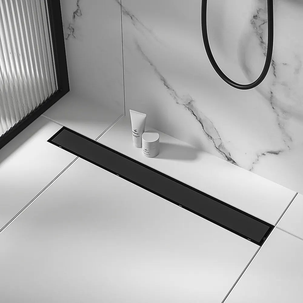1000mm Tile Insert Bathroom Shower Black Grate Drain w/Centre outlet Floor Waste - Image 4