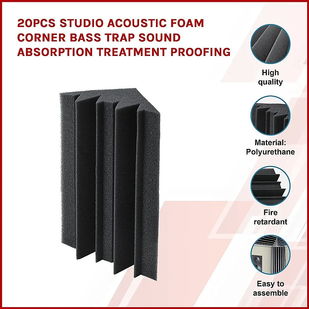 20pcs Studio Acoustic Foam Corner Bass Trap Sound Absorption Treatment Proofing - Image 3