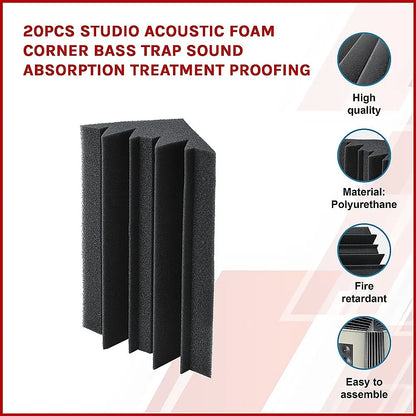 20pcs Studio Acoustic Foam Corner Bass Trap Sound Absorption Treatment Proofing - Image 3
