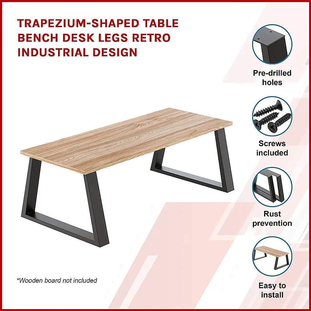 Trapezium-Shaped Table Bench Desk Legs Retro Industrial Design Fully Welded - Black - Image 3