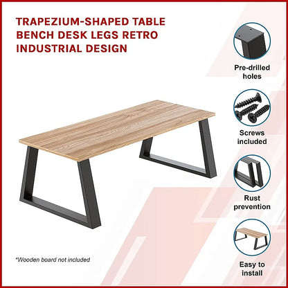Trapezium-Shaped Table Bench Desk Legs Retro Industrial Design Fully Welded - Black - Image 3