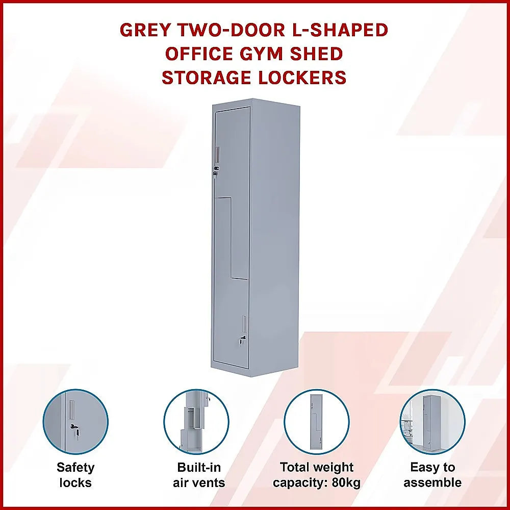 Grey Two-Door L-shaped Office Gym Shed Storage Lockers - Image 3