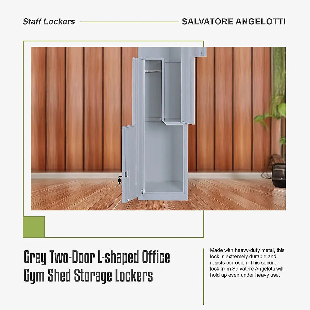 Grey Two-Door L-shaped Office Gym Shed Storage Lockers - Image 9