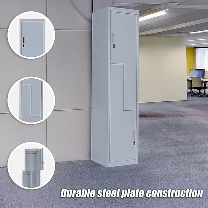 Grey Two-Door L-shaped Office Gym Shed Storage Lockers - Image 9